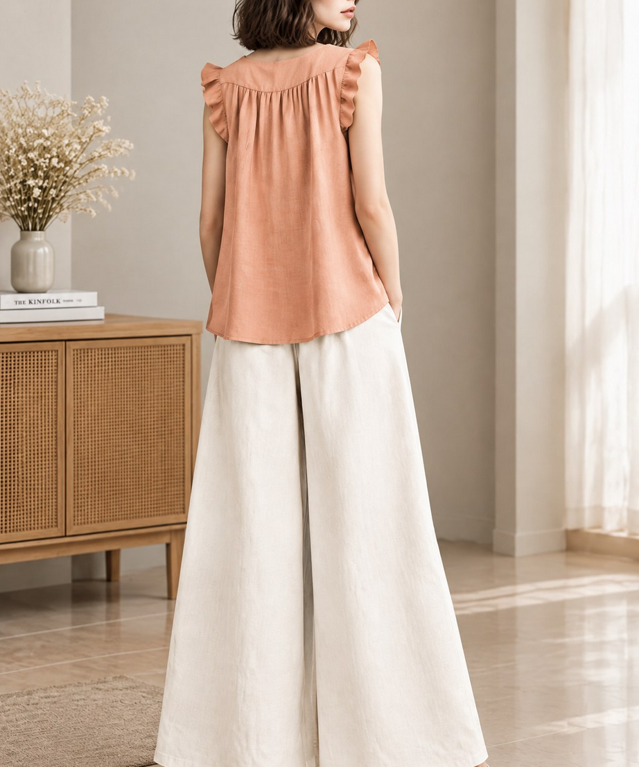 RUFFLE SLEEVE PLEATED PALAZZO CO-ORD SET