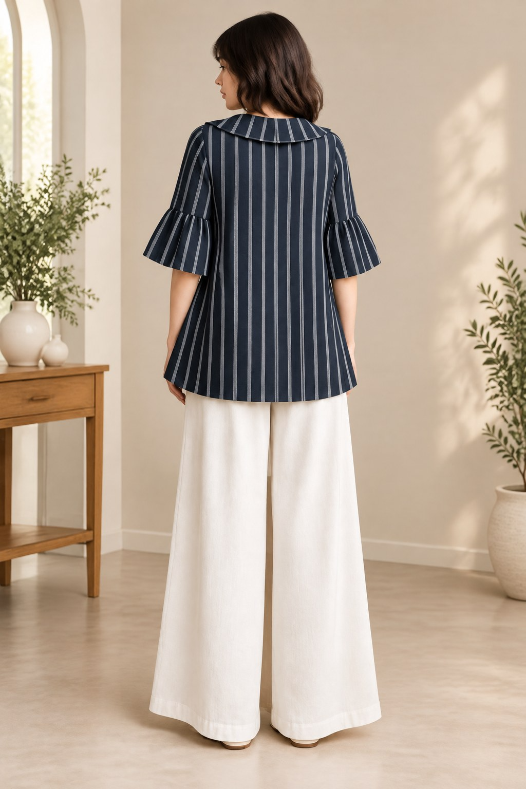 STRIPED RUFFLE COLLAR PALAZZO CO-ORD SET