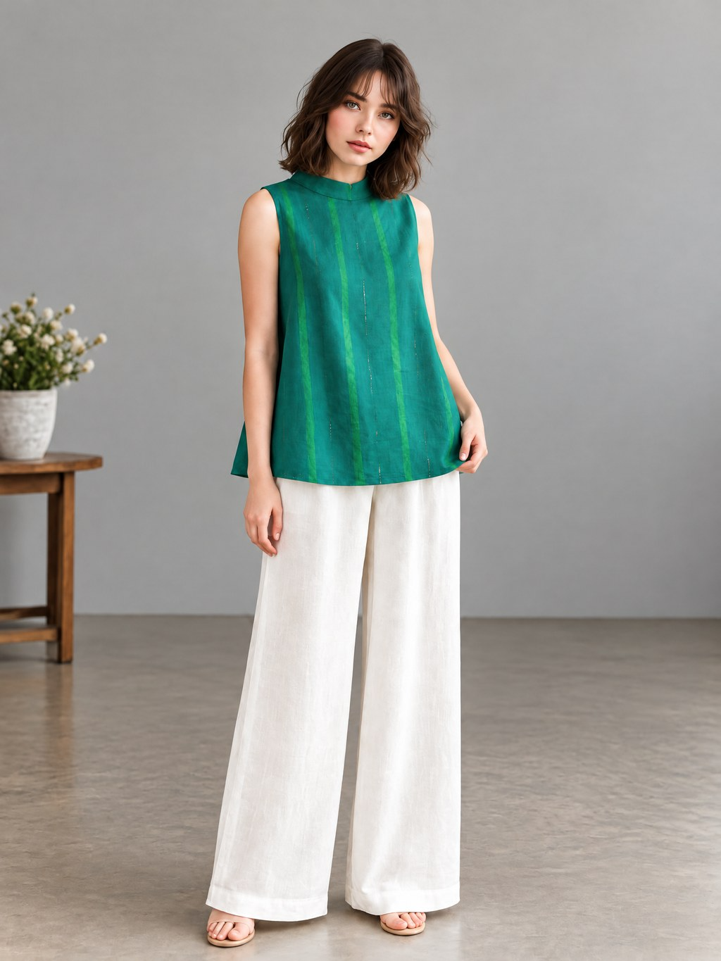 EMERALD STRIPE SLEEVELESS PALAZZO CO-ORD SET