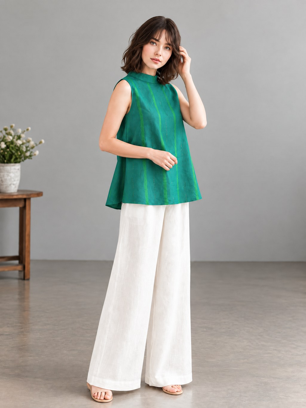 EMERALD STRIPE SLEEVELESS PALAZZO CO-ORD SET