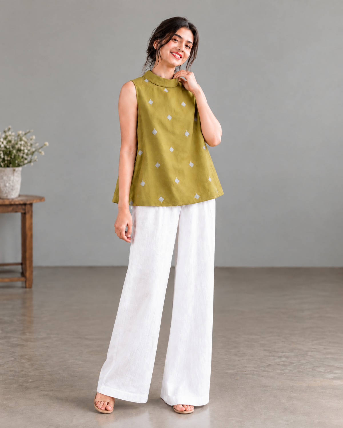 MUSTARD MOTIF SLEEVELESS PALAZZO CO-ORD SET