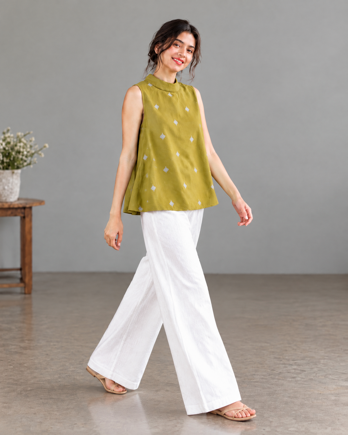 MUSTARD MOTIF SLEEVELESS PALAZZO CO-ORD SET