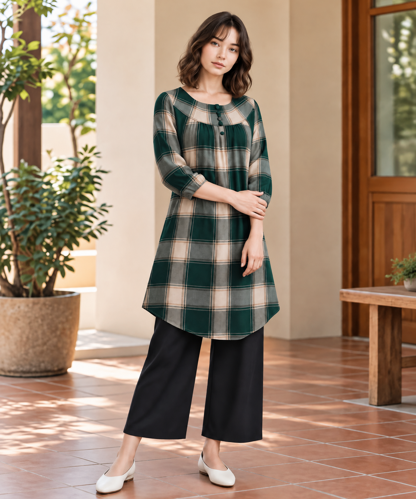 EMERALD PLAID TUNIC CO-ORD SET