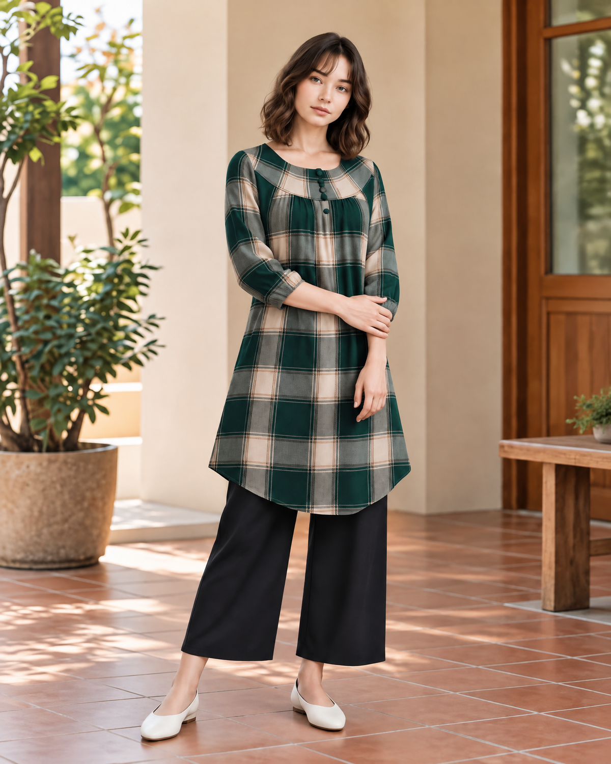 EMERALD PLAID TUNIC CO-ORD SET
