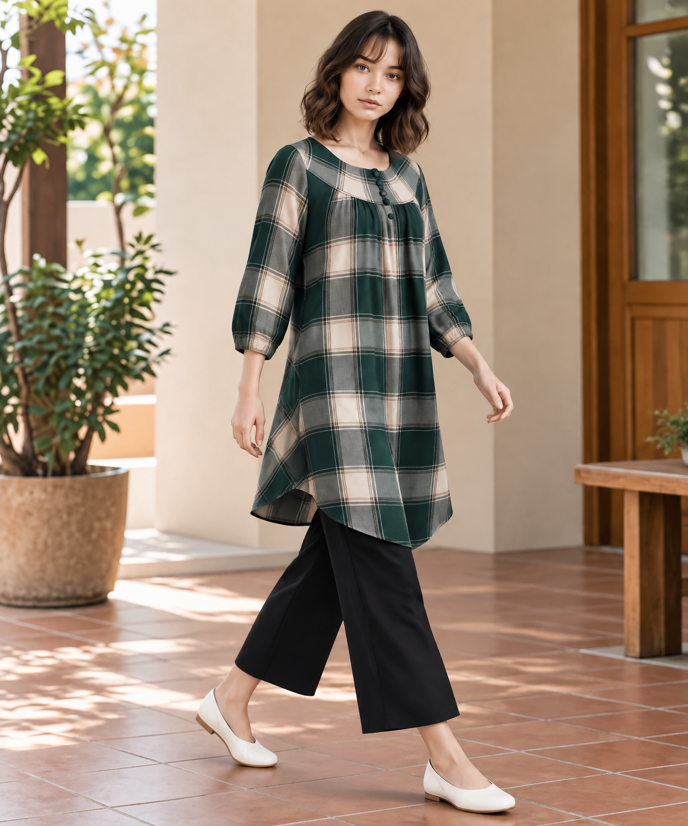EMERALD PLAID TUNIC CO-ORD SET