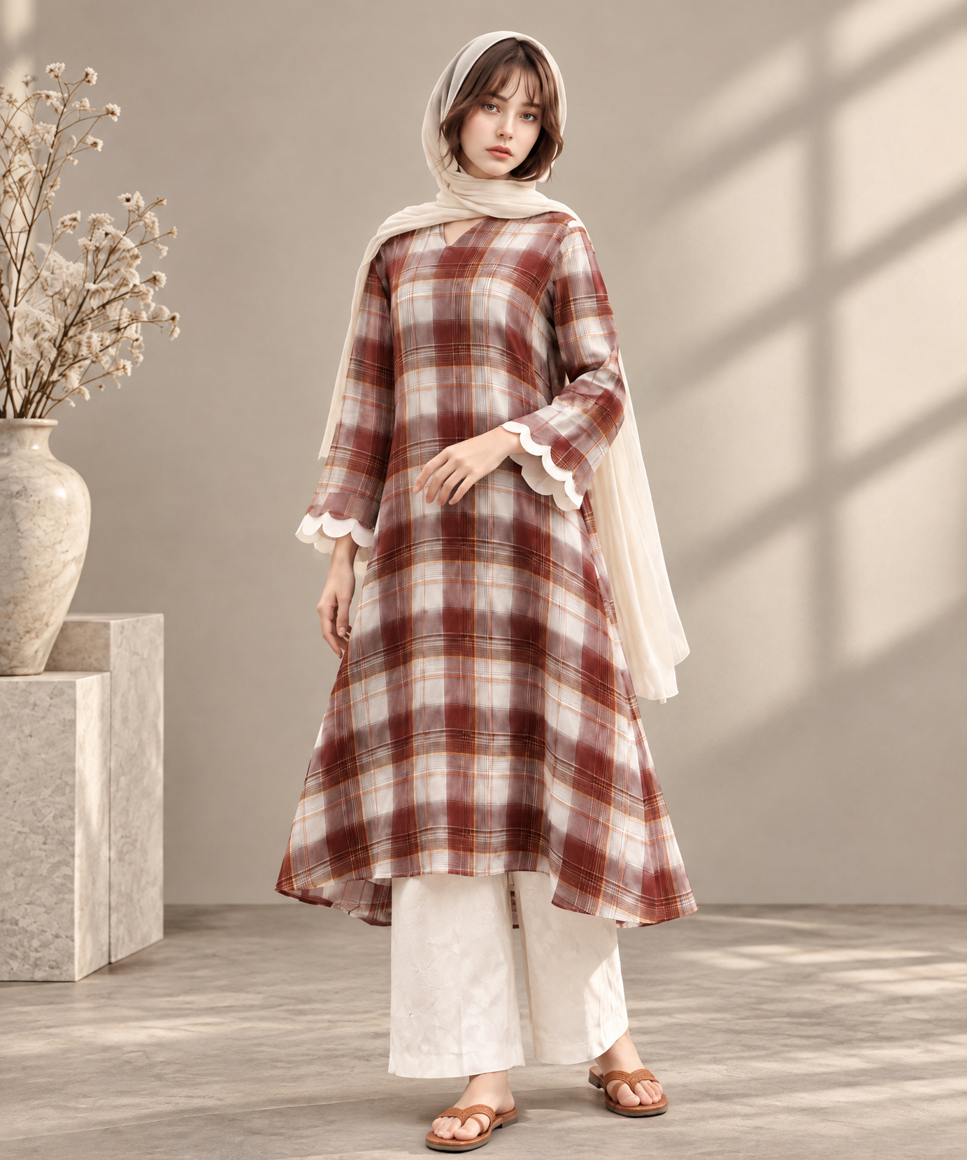 PLAID FLARED TUNIC PALAZZO CO-ORD SET