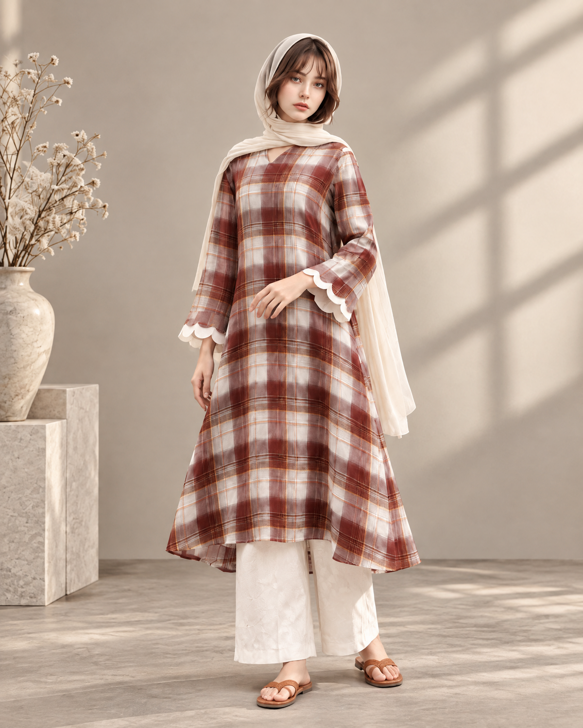 PLAID FLARED TUNIC PALAZZO CO-ORD SET