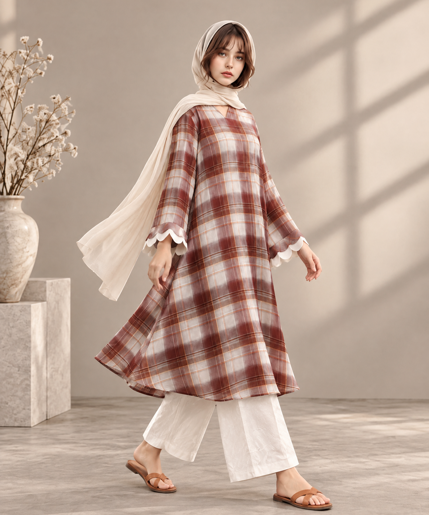 PLAID FLARED TUNIC PALAZZO CO-ORD SET