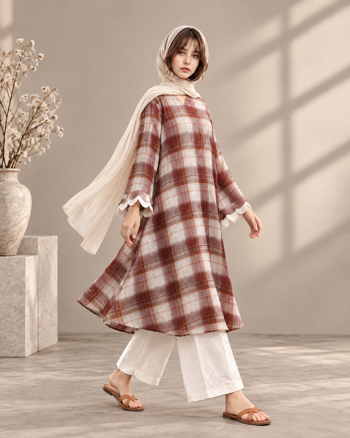 PLAID FLARED TUNIC PALAZZO CO-ORD SET
