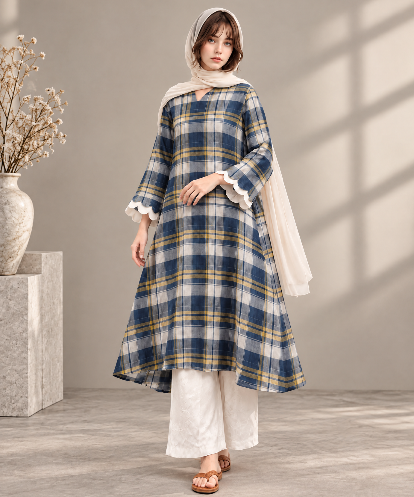 PLAID FLARED TUNIC PALAZZO CO-ORD SET – Z62