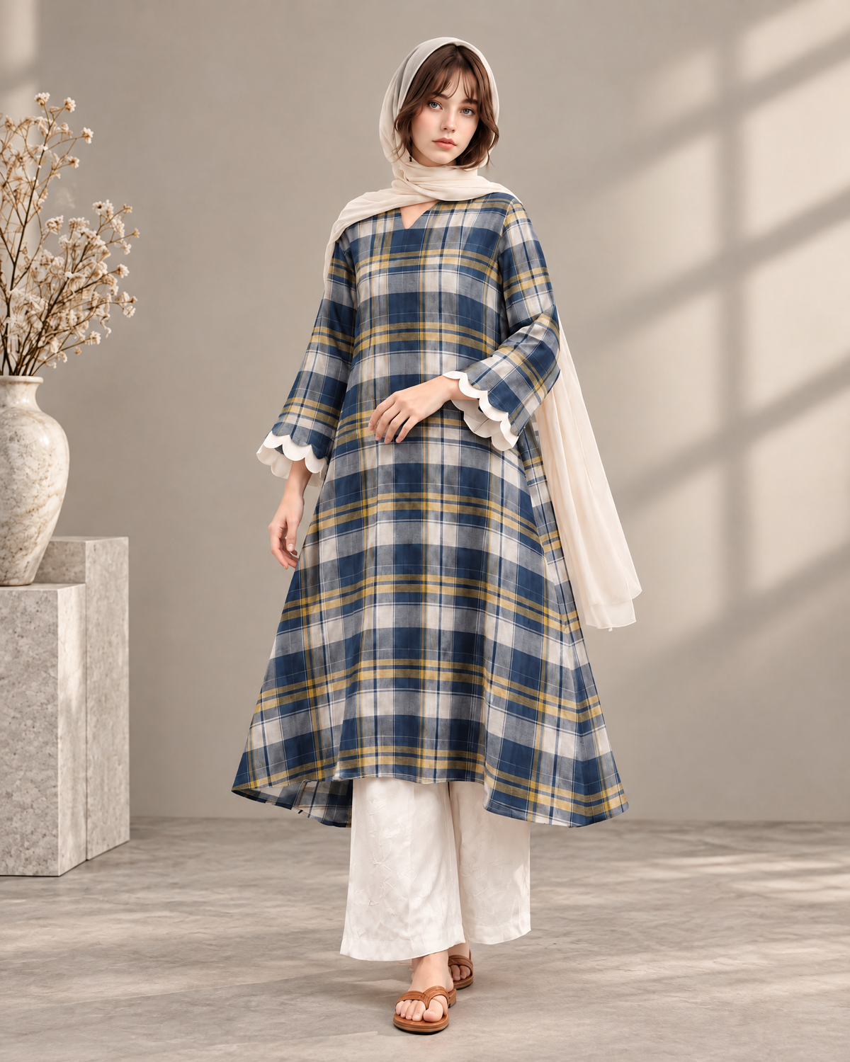 PLAID FLARED TUNIC PALAZZO CO-ORD SET – Z62