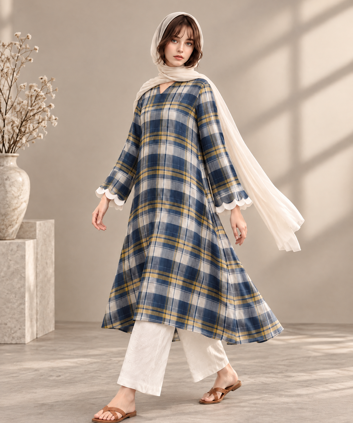 PLAID FLARED TUNIC PALAZZO CO-ORD SET – Z62