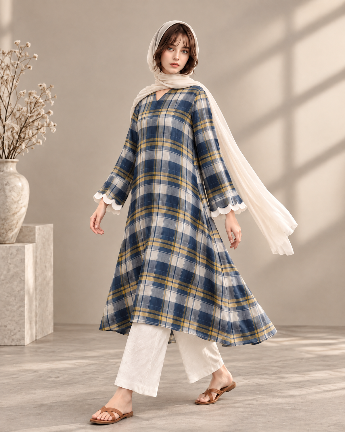 PLAID FLARED TUNIC PALAZZO CO-ORD SET – Z62