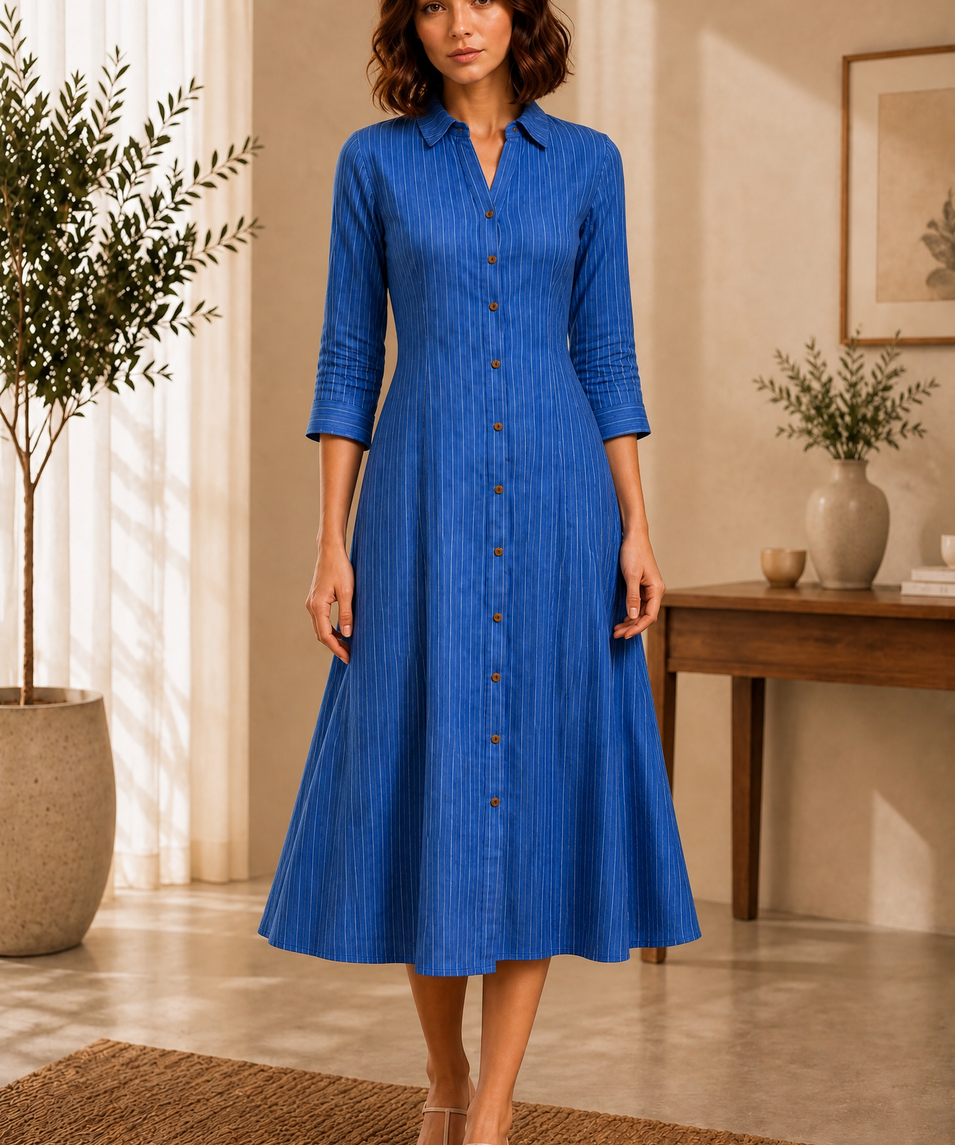 BLUE STRIPED FLARED KURTI