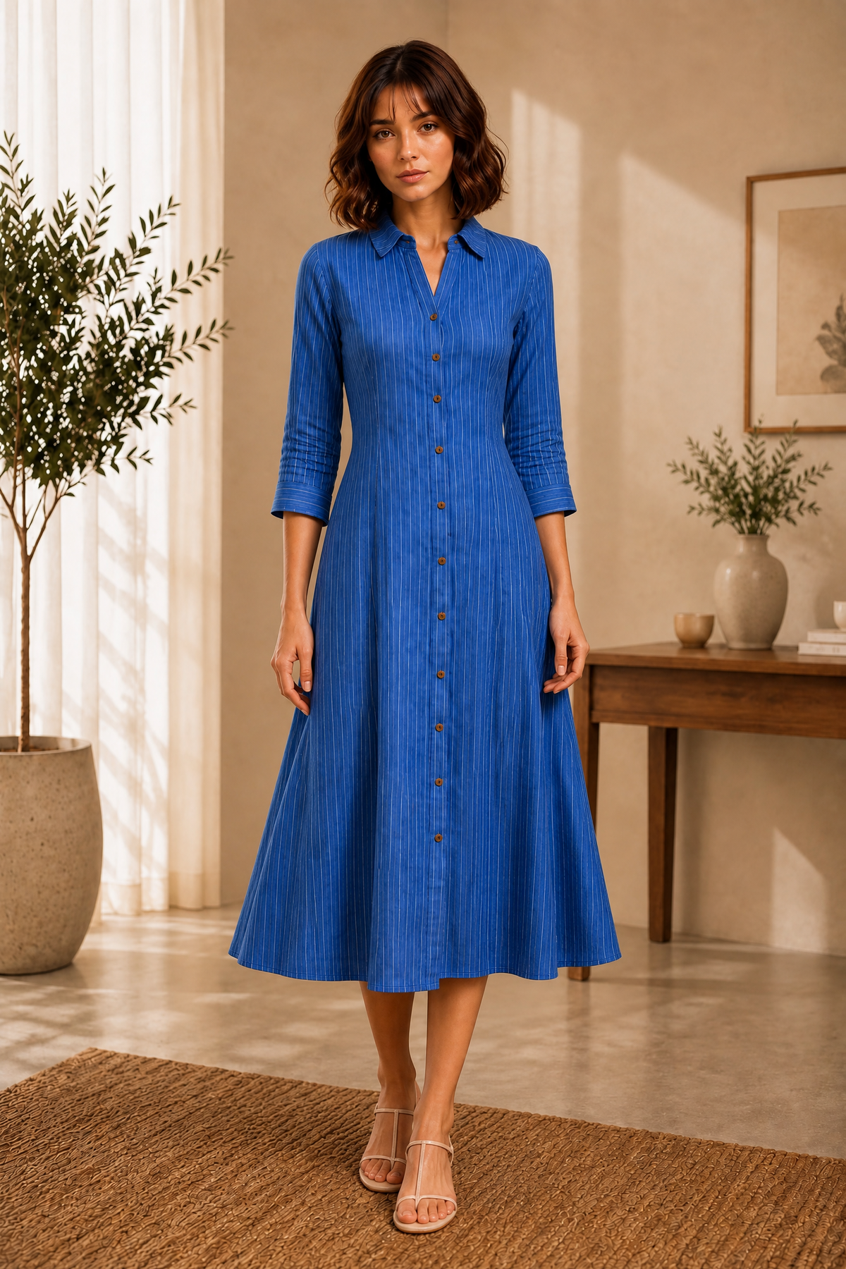 BLUE STRIPED FLARED KURTI