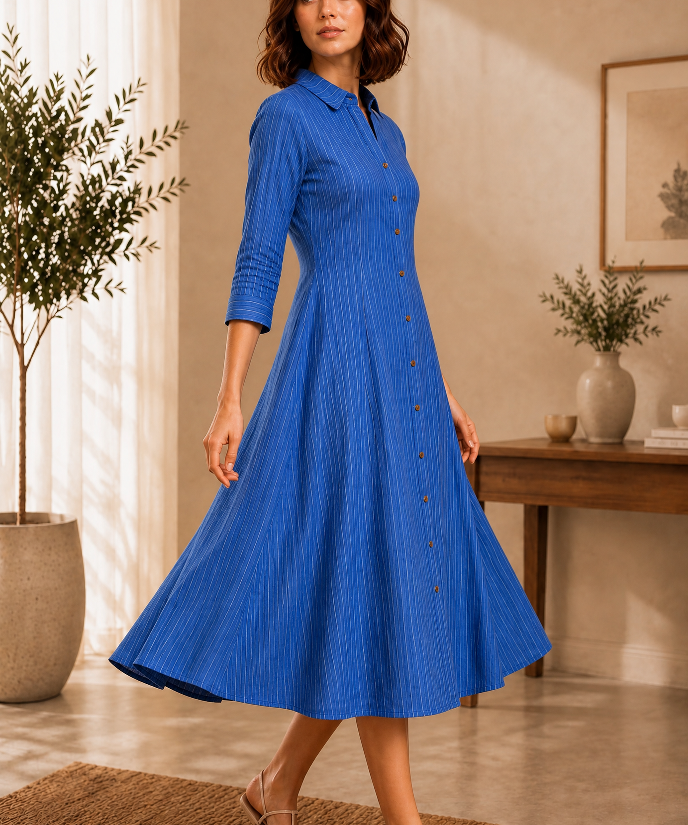 BLUE STRIPED FLARED KURTI