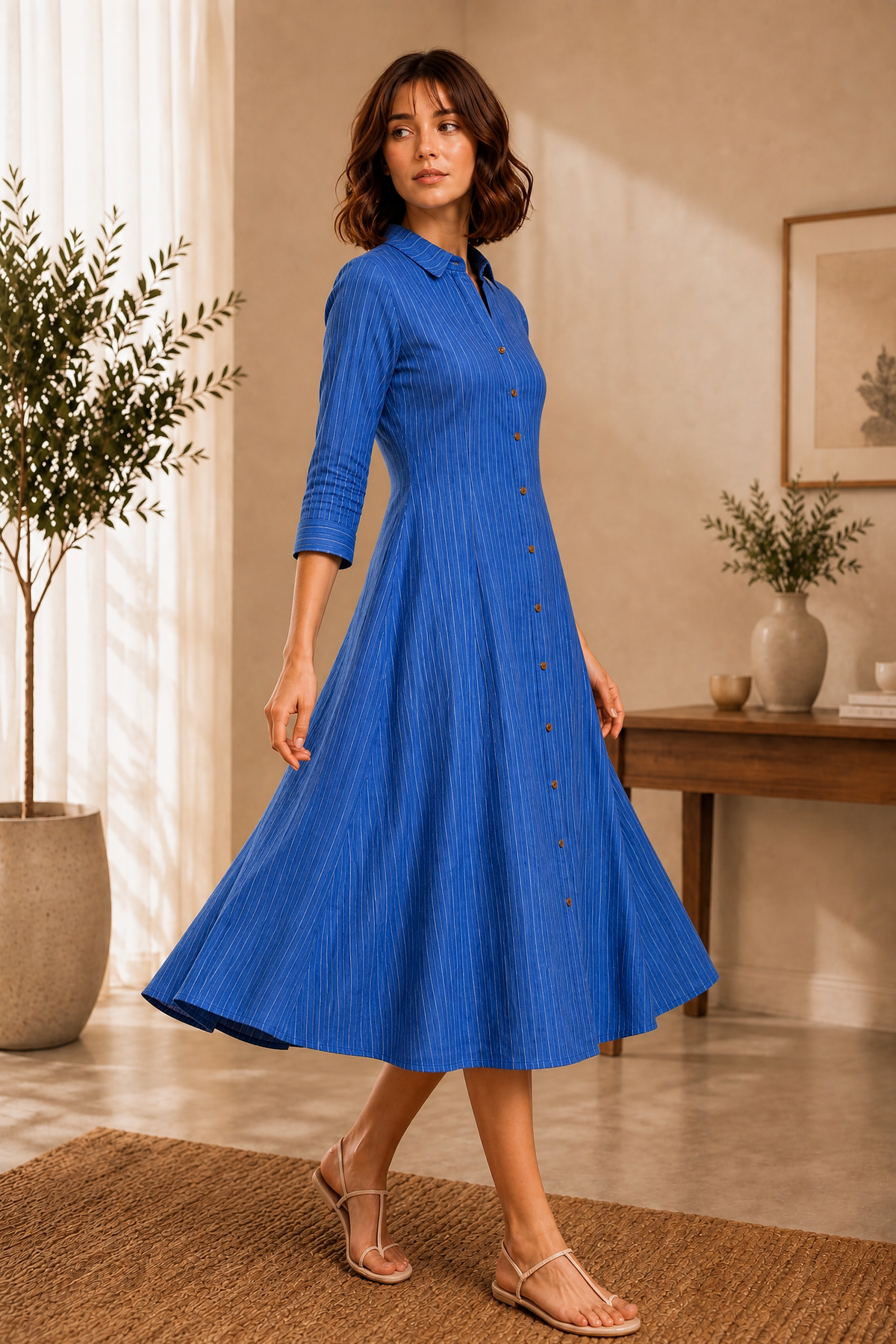 BLUE STRIPED FLARED KURTI