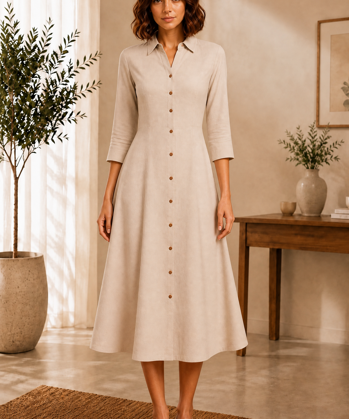 CREAM BUTTON-FRONT FRONT FLARED KURTI