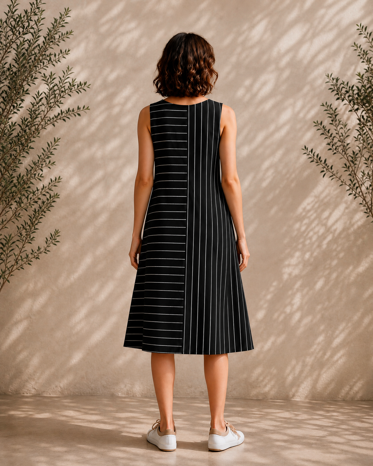 MONOCHROME STRIPE MIDI DRESS