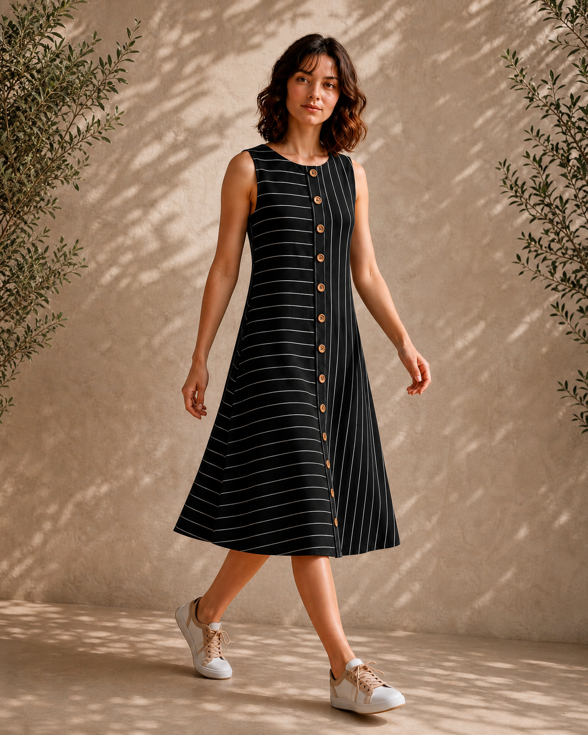 MONOCHROME STRIPE MIDI DRESS