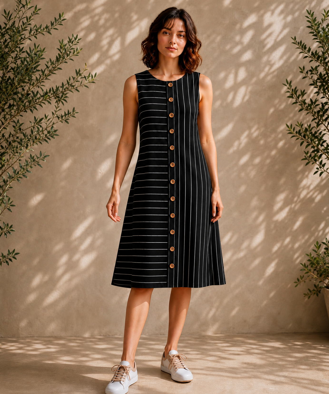 MONOCHROME STRIPE MIDI DRESS