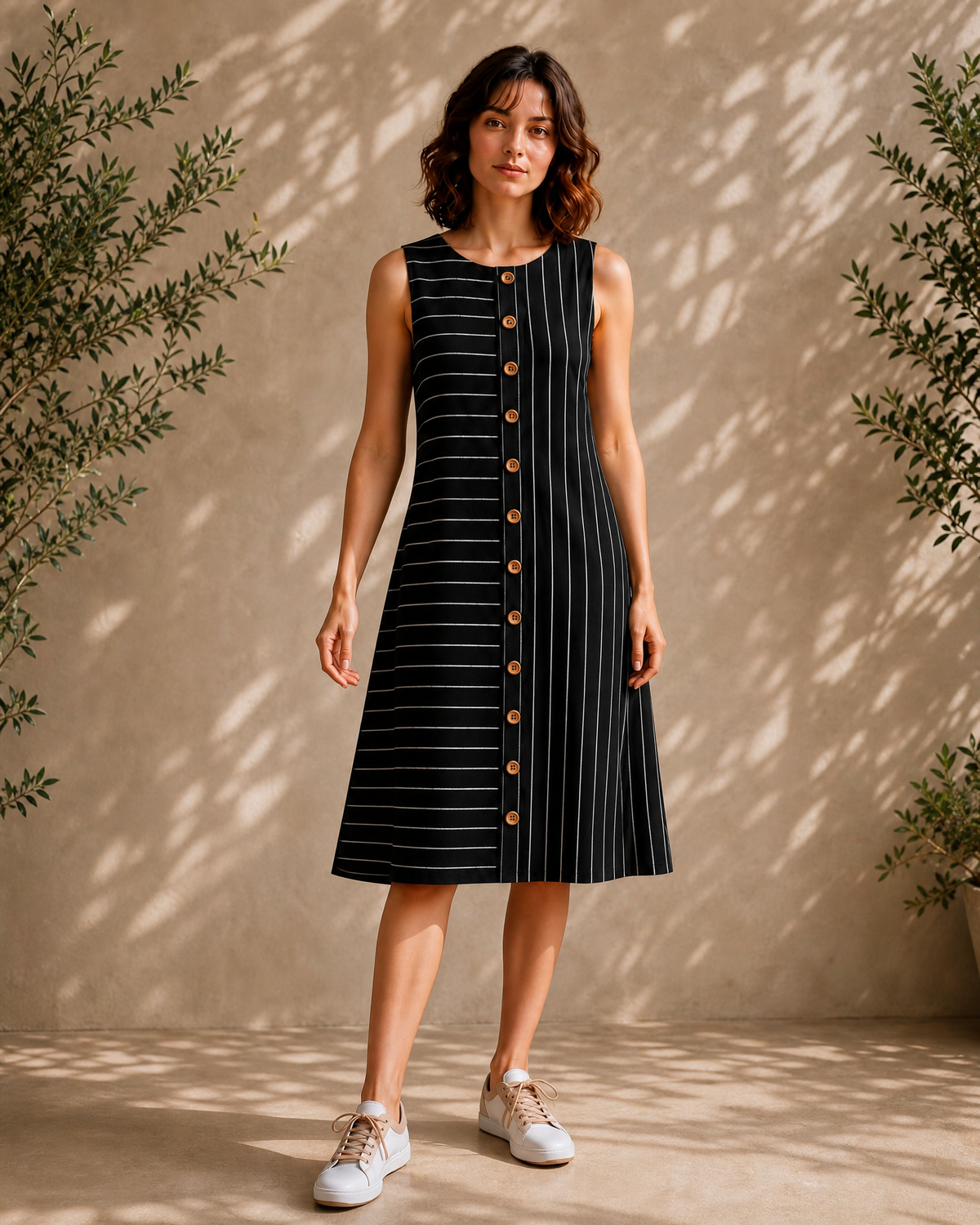MONOCHROME STRIPE MIDI DRESS
