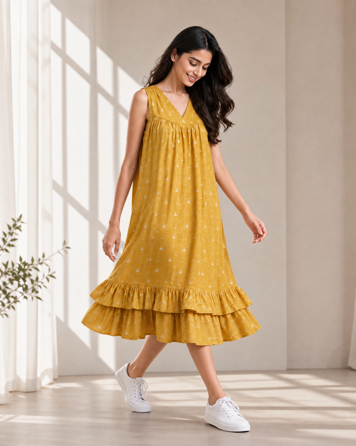 MUSTARD YELLOW TIERED DRESS