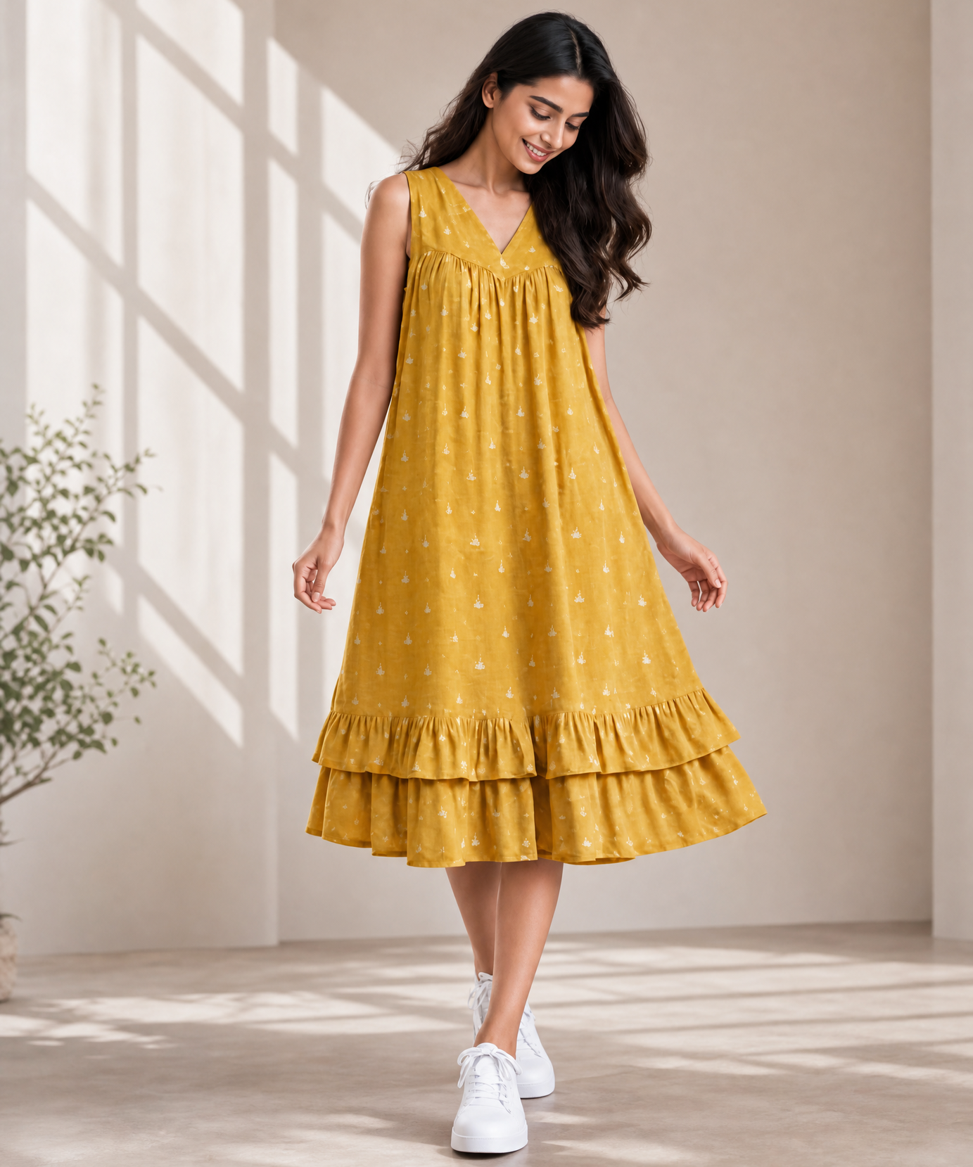 MUSTARD YELLOW TIERED DRESS