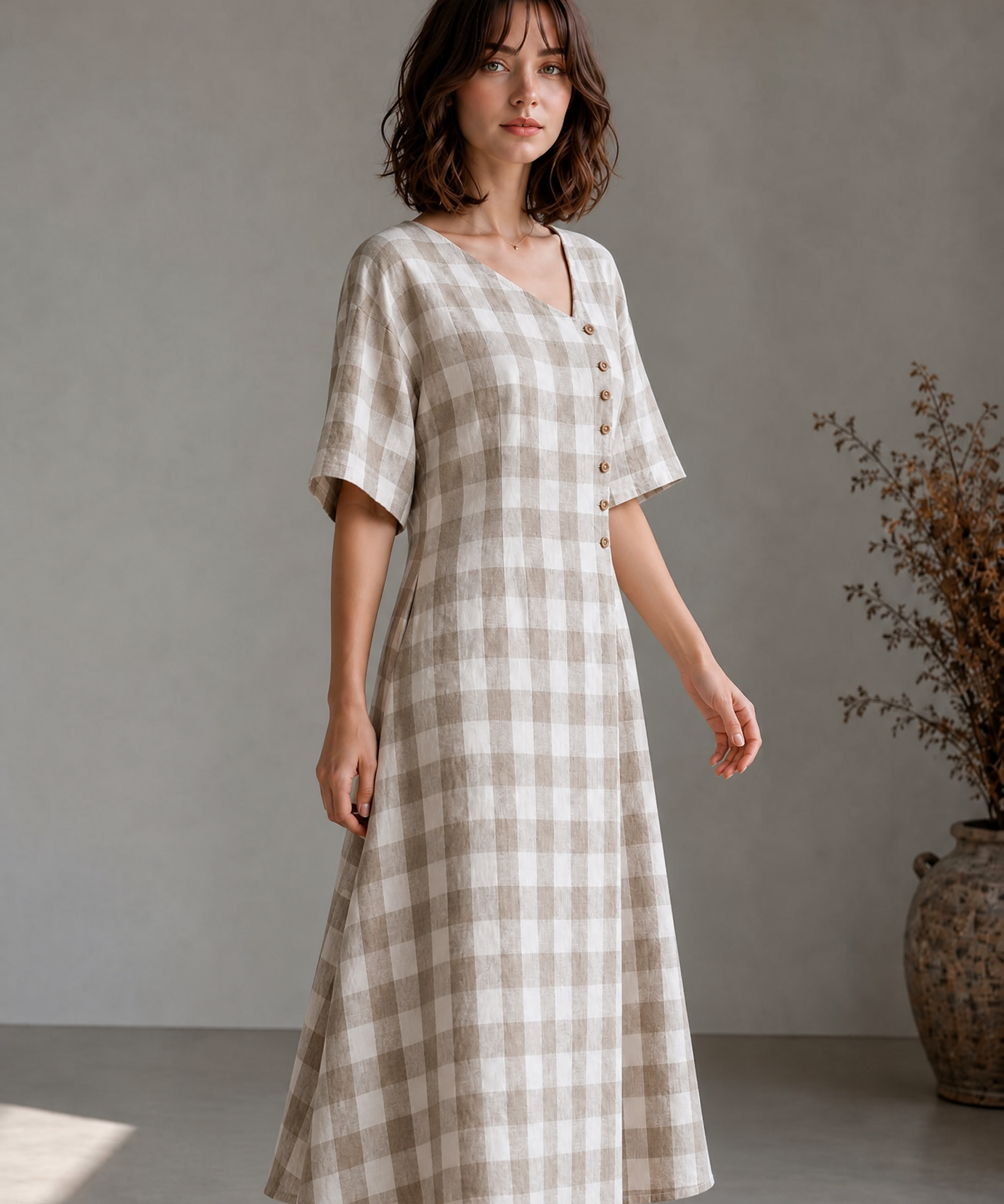 CHECKED FLARE MIDI DRESS