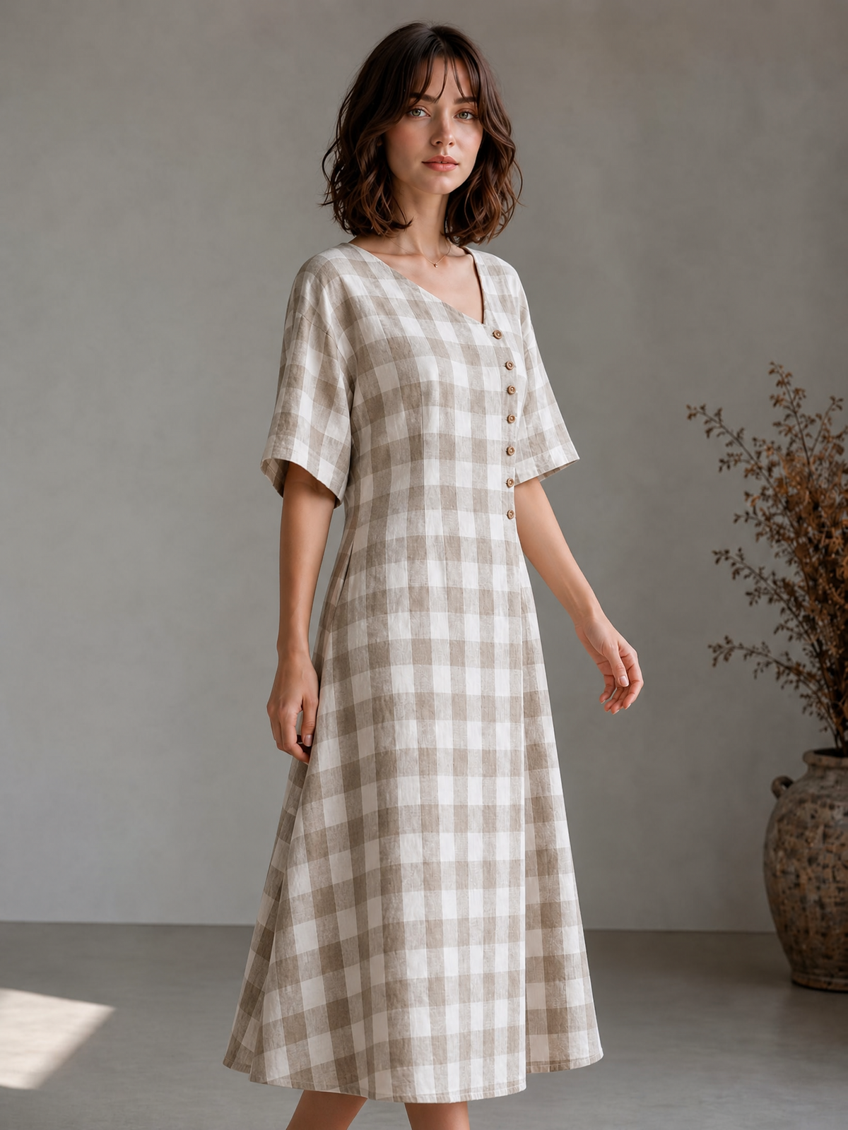 CHECKED FLARE MIDI DRESS