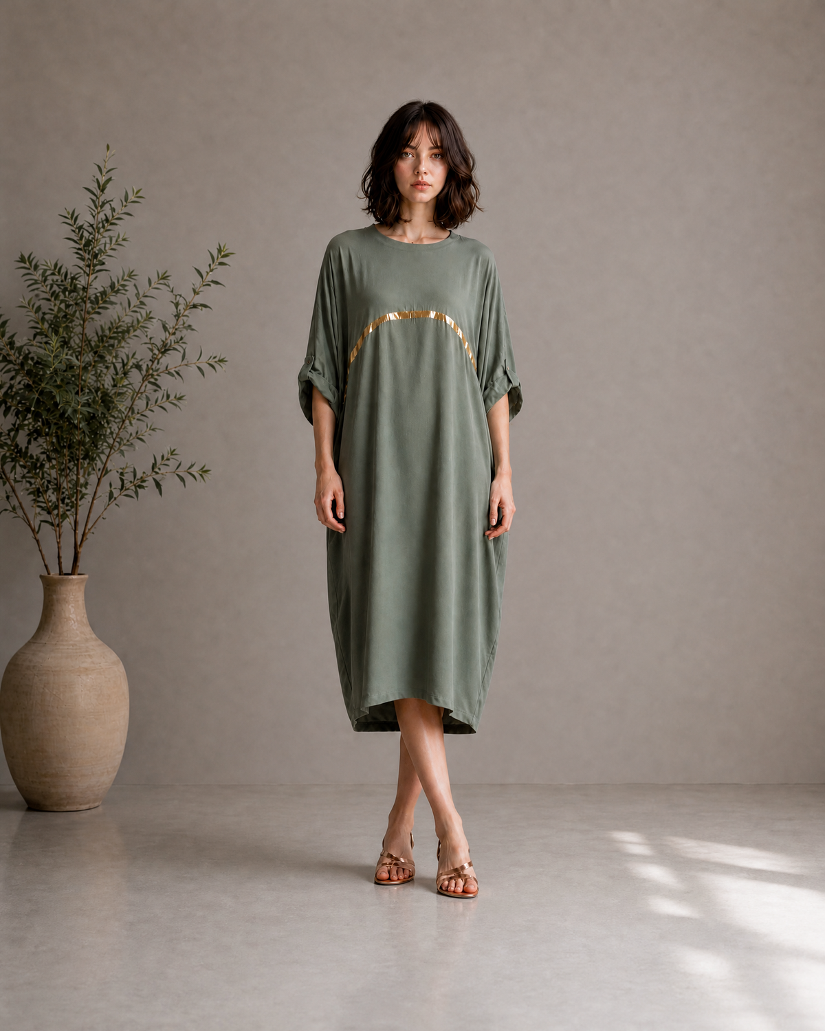 OLIVE ARC MIDI DRESS