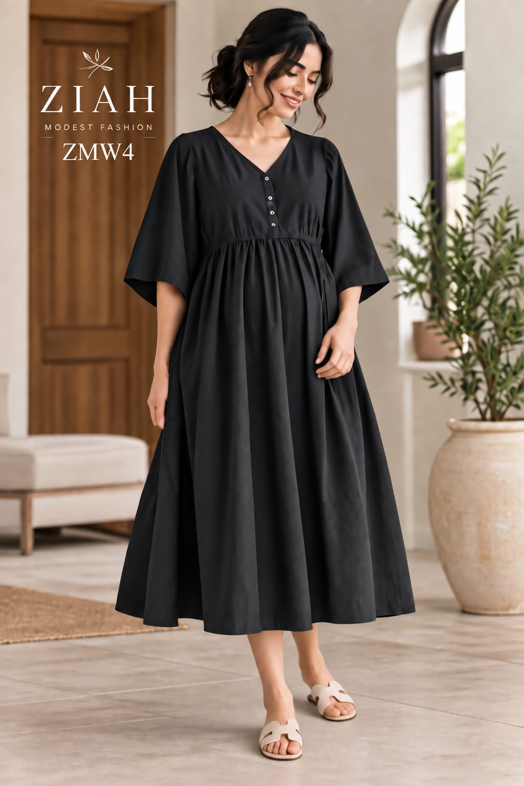 BLACK FLARED MATERNITY MAXI DRESS
