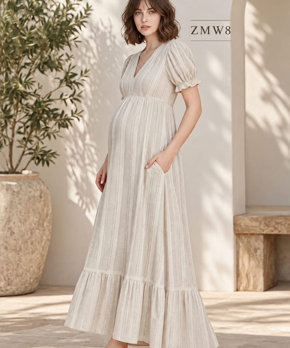IVORY FLARED MATERNITY MAXI DRESS