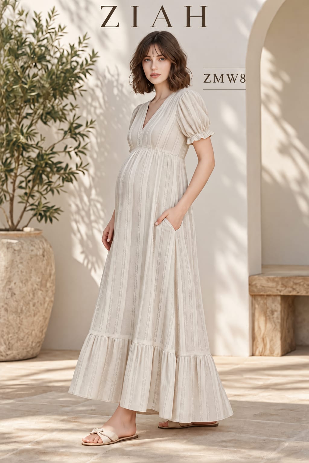 IVORY FLARED MATERNITY MAXI DRESS