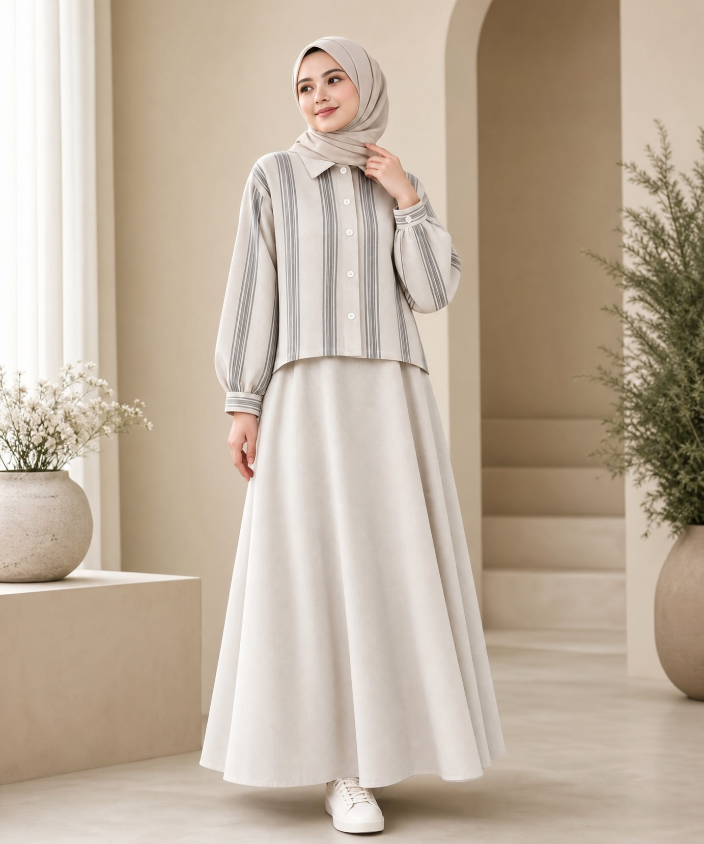 STRIPED SHIRT & FLARED MAXI SKIRT CO-ORD SET