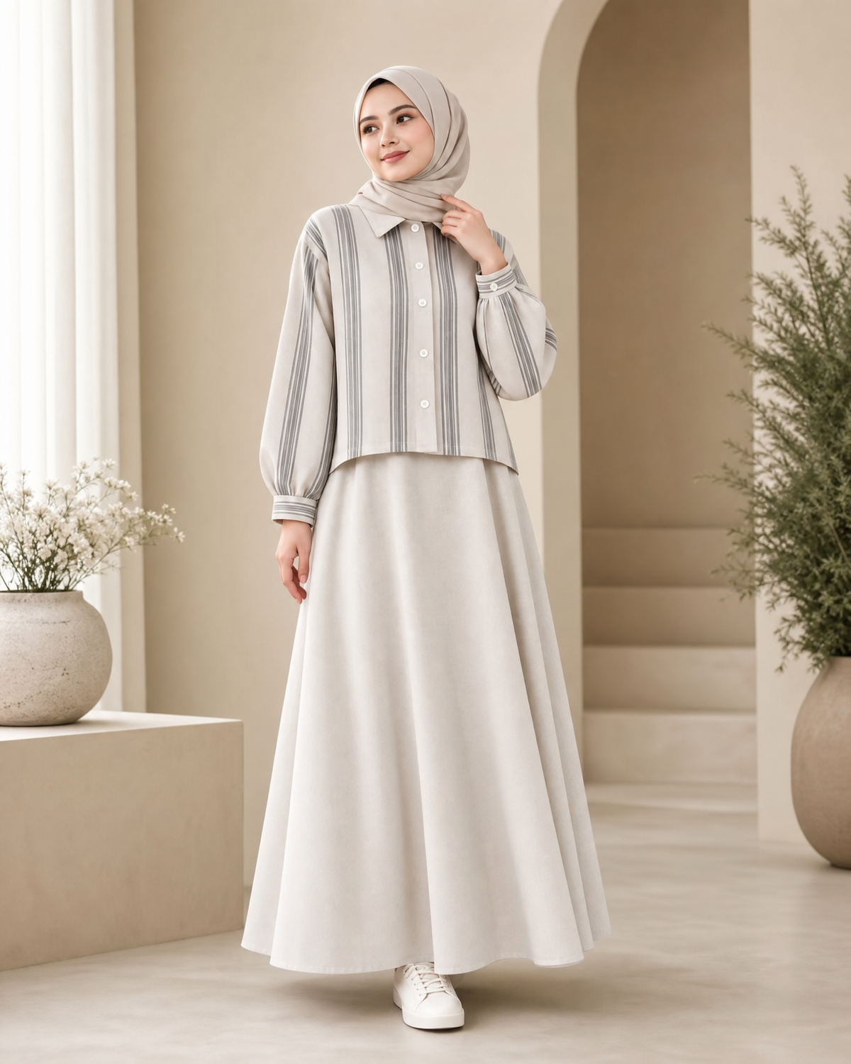 STRIPED SHIRT & FLARED MAXI SKIRT CO-ORD SET