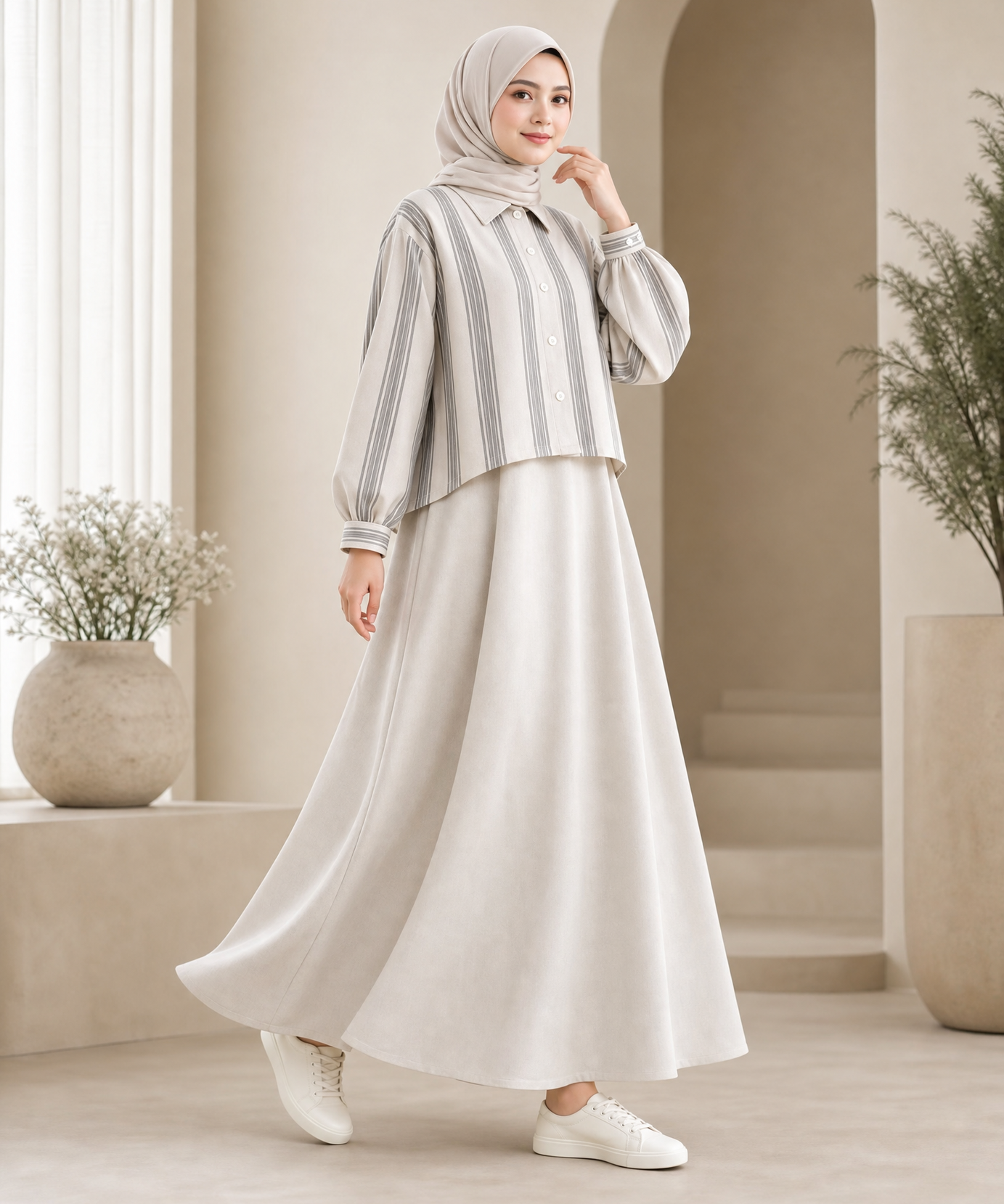 STRIPED SHIRT & FLARED MAXI SKIRT CO-ORD SET