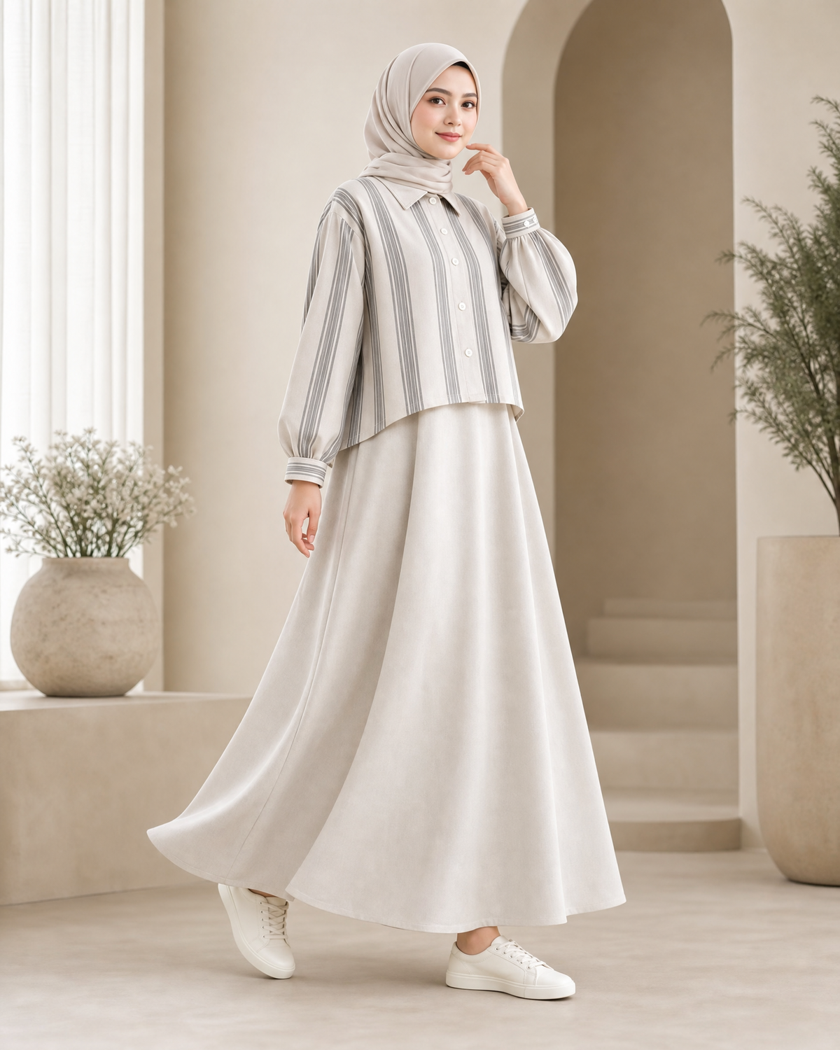 STRIPED SHIRT & FLARED MAXI SKIRT CO-ORD SET