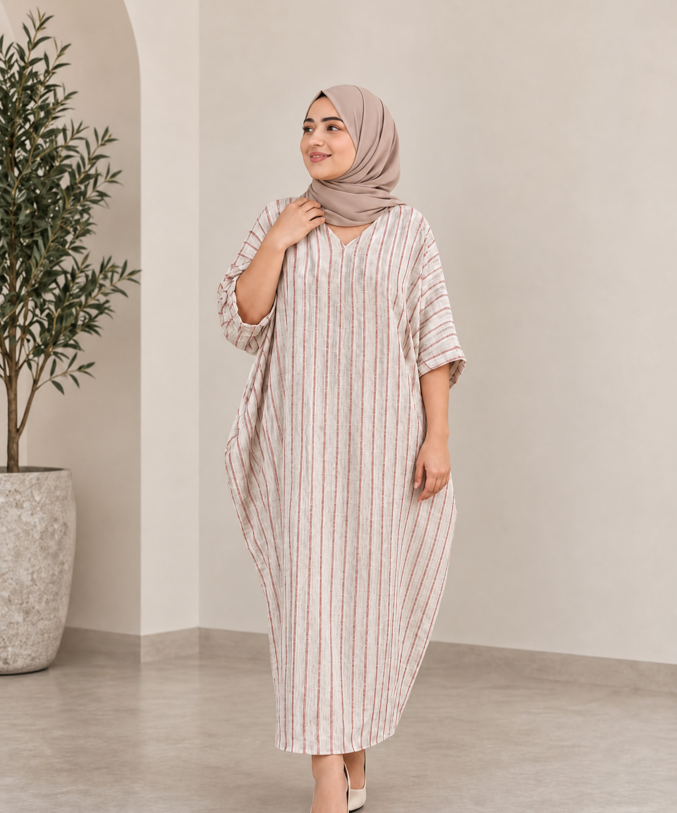 STRIPED RELAXED KAFTAN MAXI DRESS