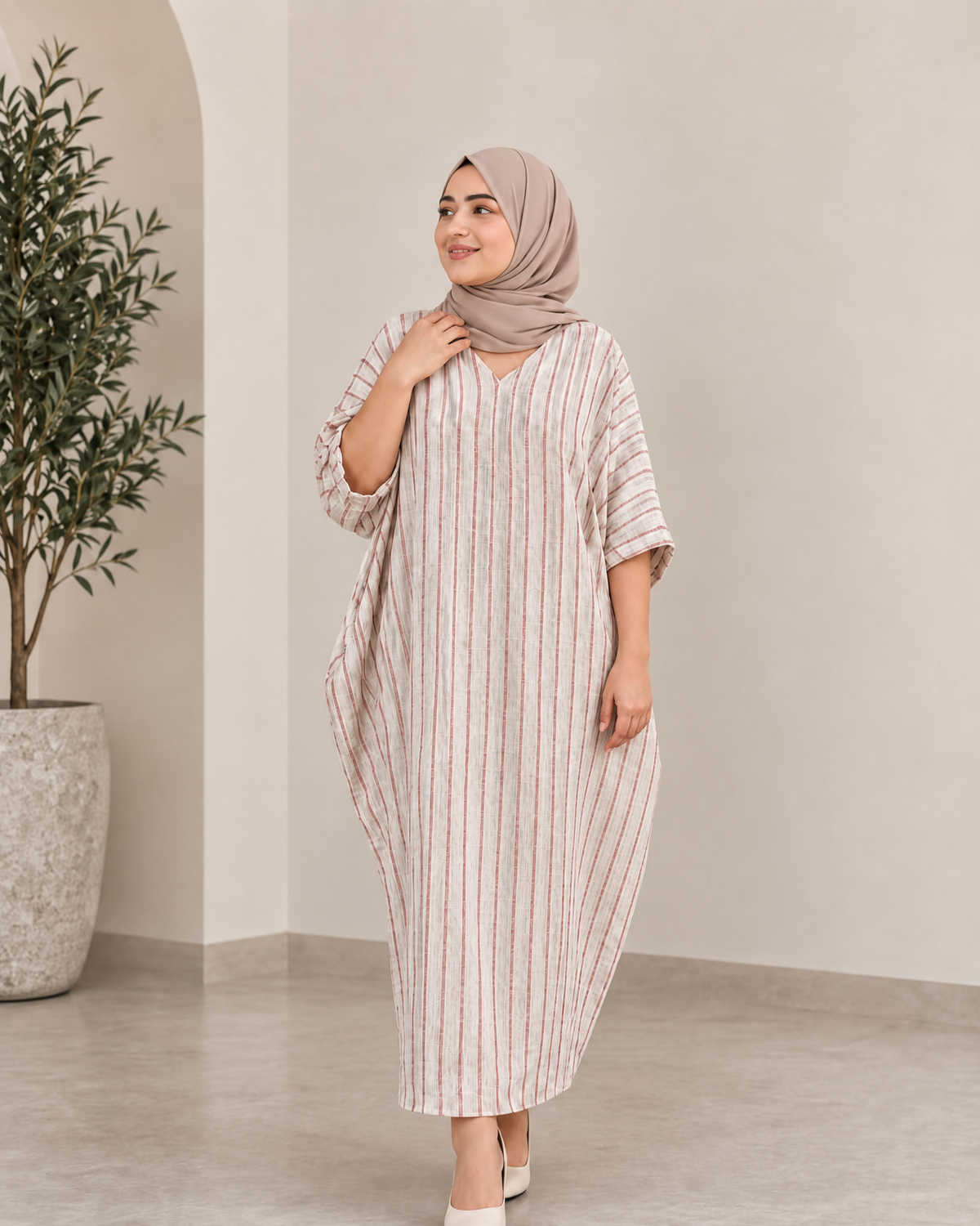 STRIPED RELAXED KAFTAN MAXI DRESS