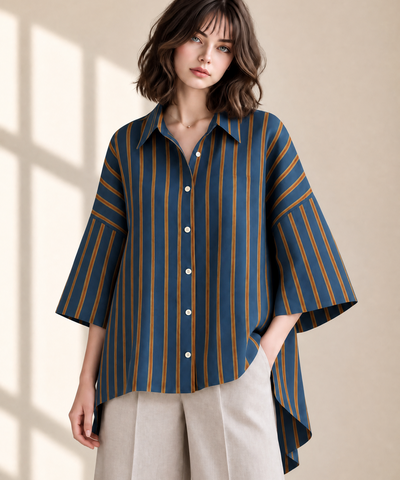 OVERSIZED STRIPED HIGH-LOW SHIRT TOP