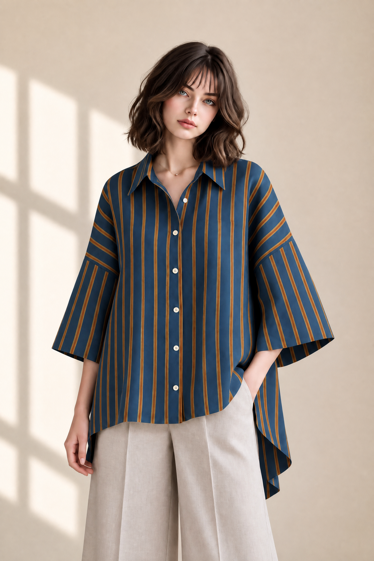 OVERSIZED STRIPED HIGH-LOW SHIRT TOP