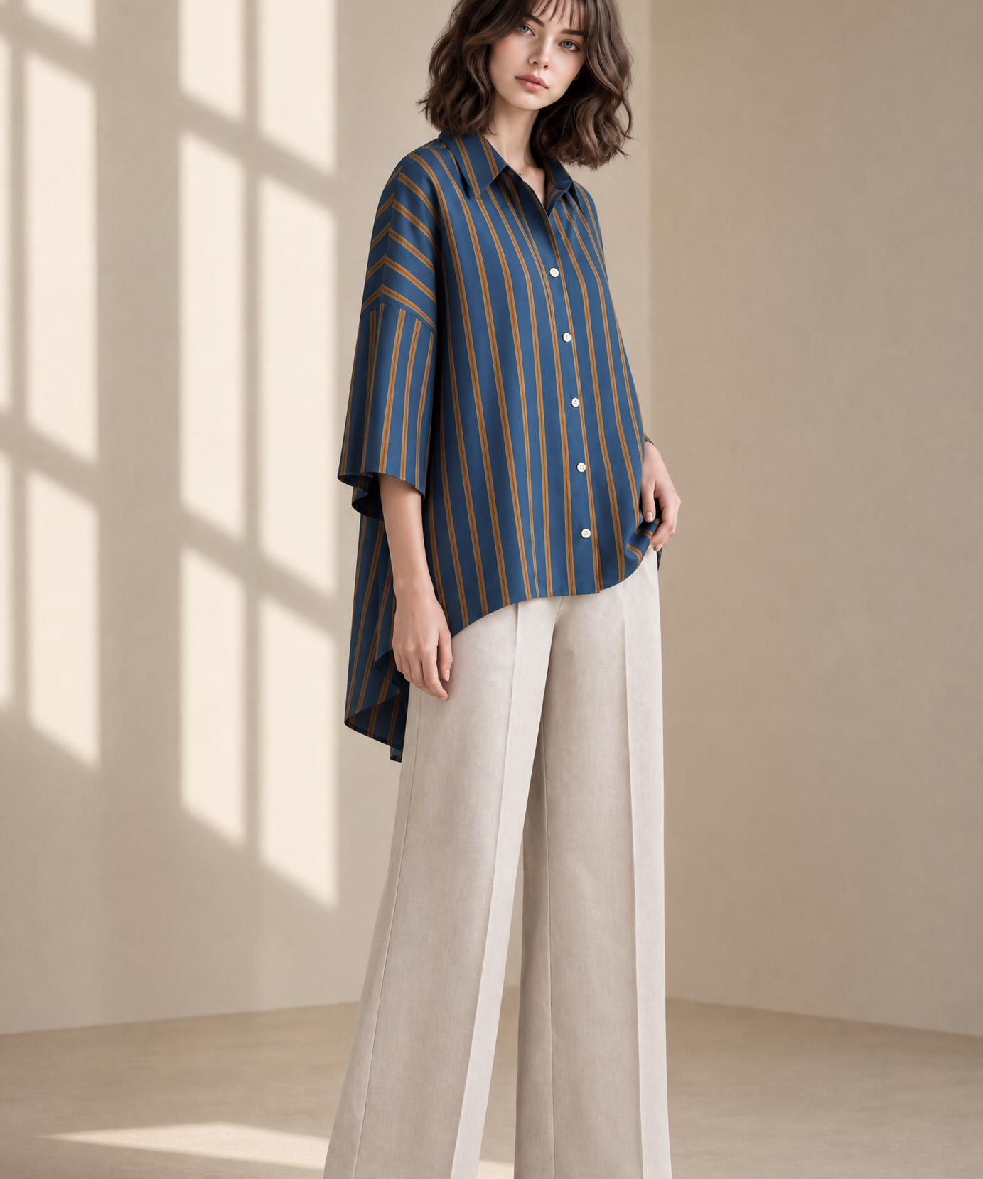 OVERSIZED STRIPED HIGH-LOW SHIRT TOP