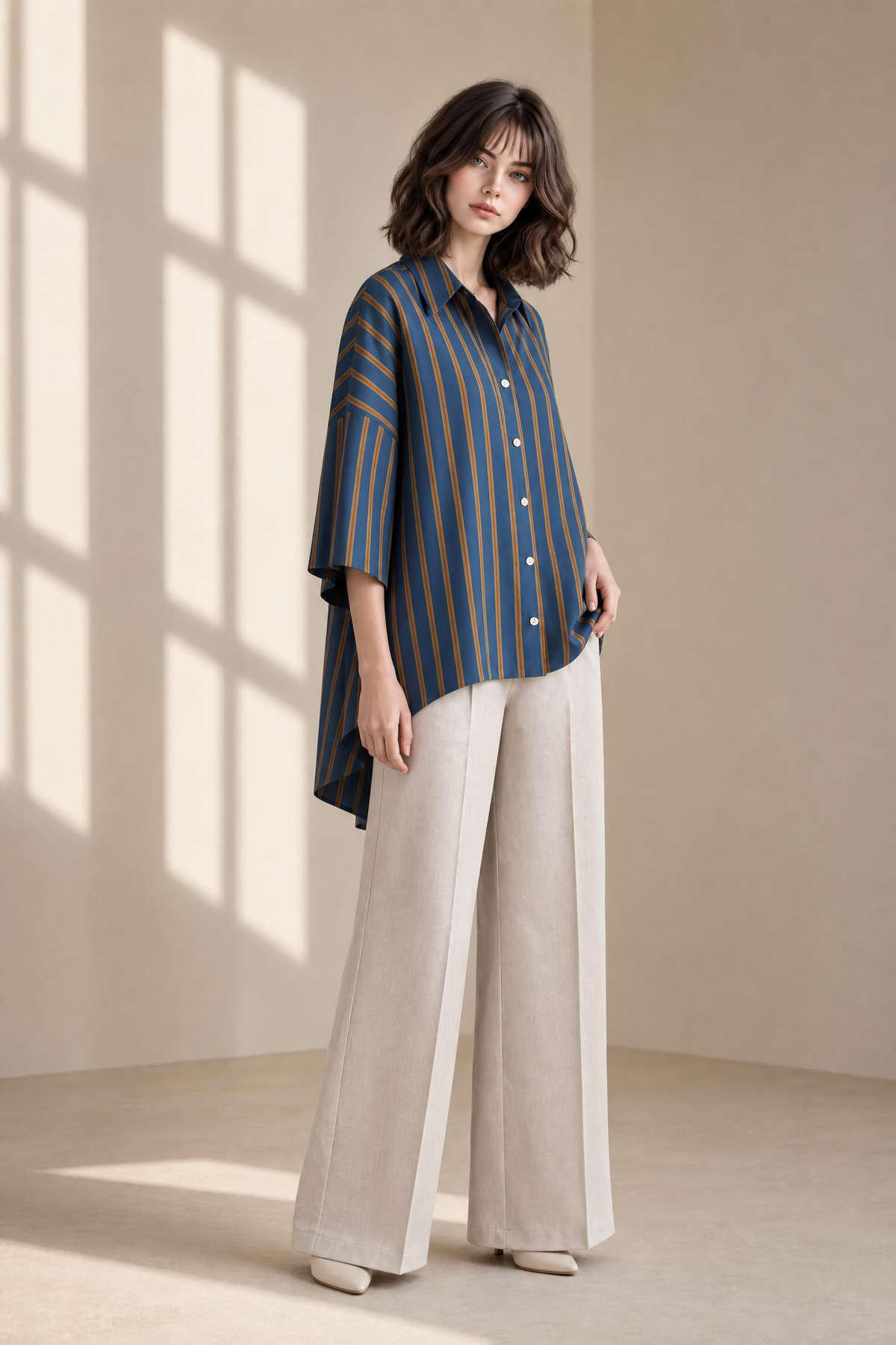 OVERSIZED STRIPED HIGH-LOW SHIRT TOP
