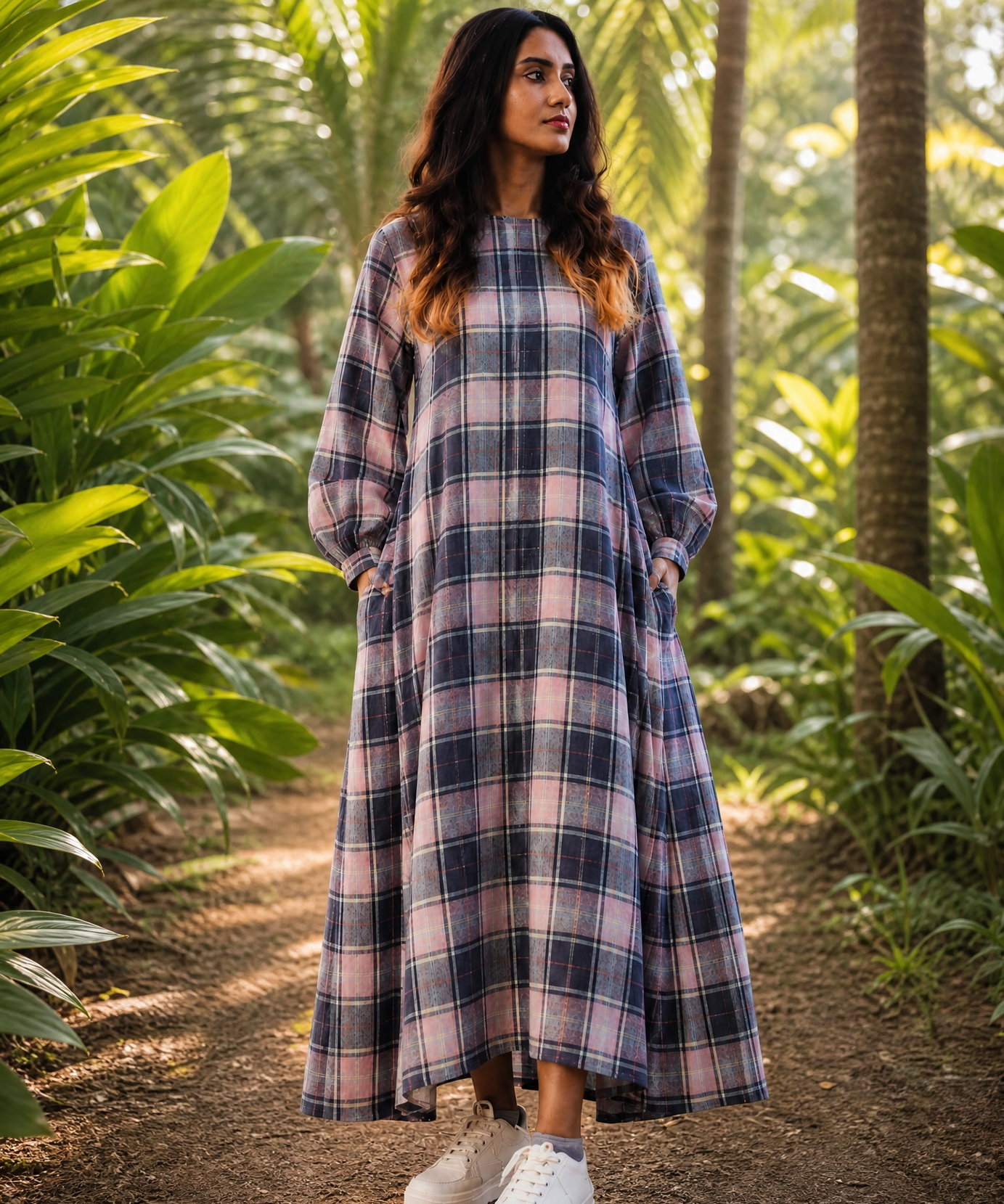 MIDNIGHT PLAID MAXI DRESS