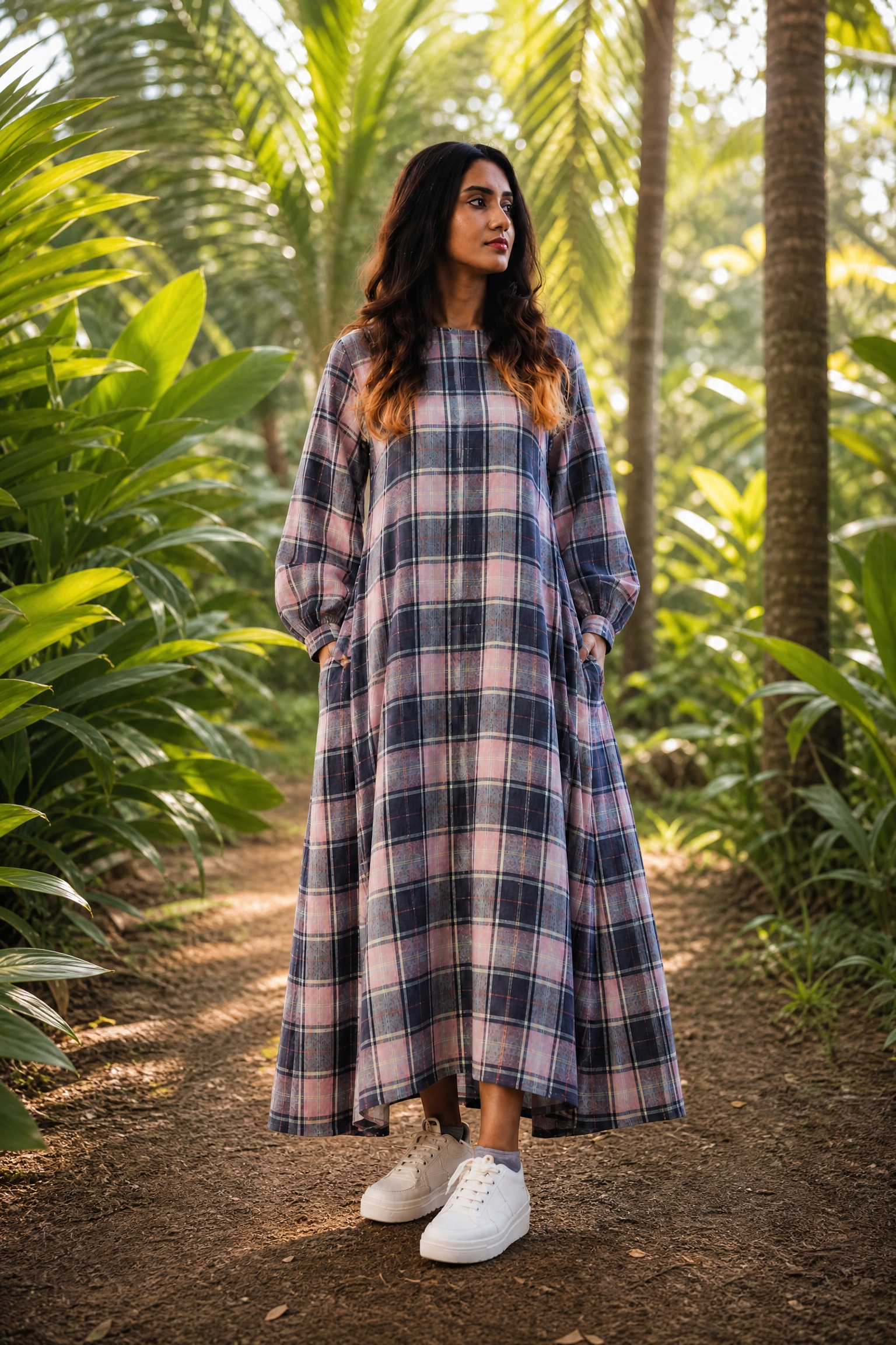 MIDNIGHT PLAID MAXI DRESS