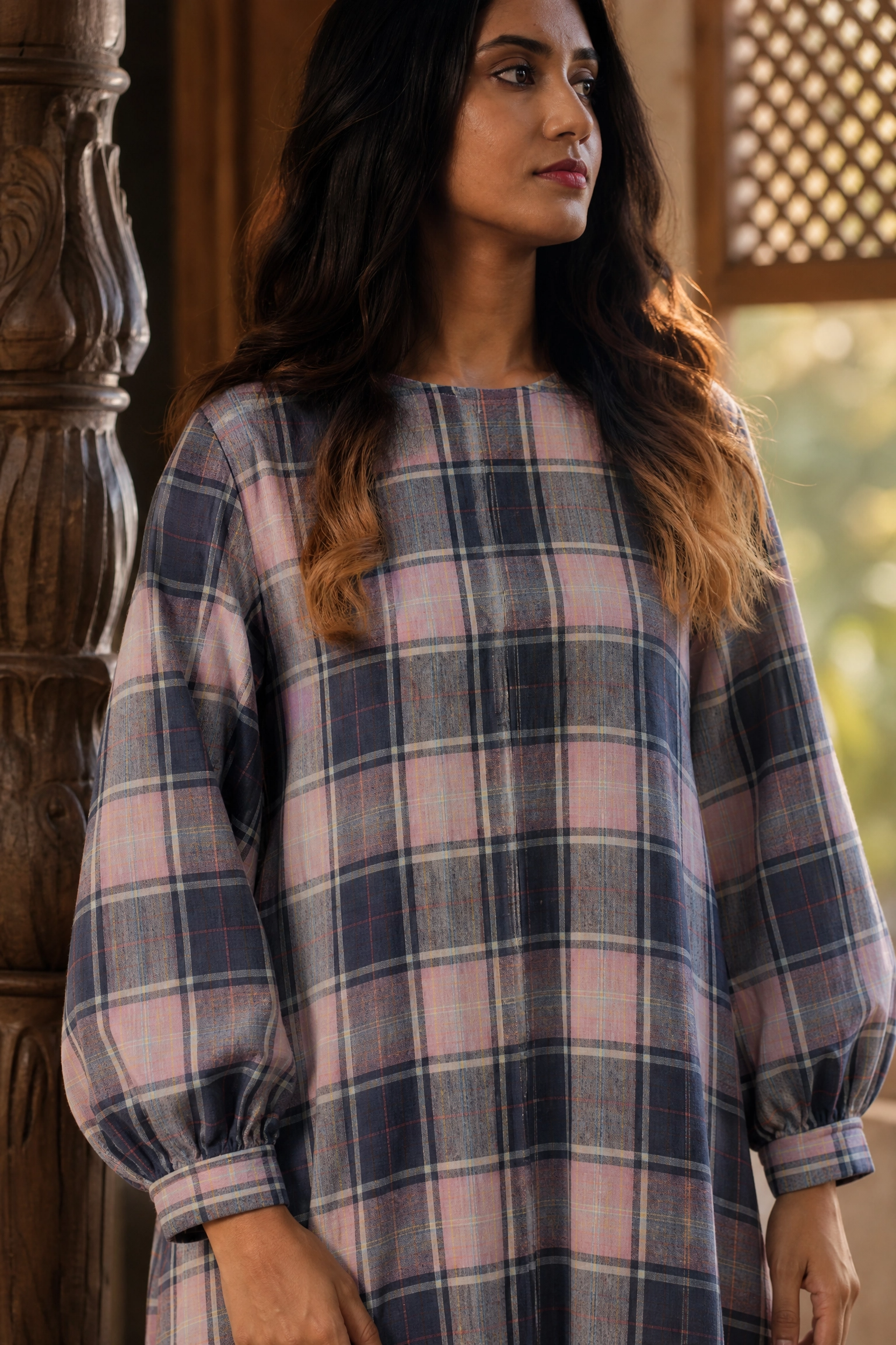 MIDNIGHT PLAID MAXI DRESS