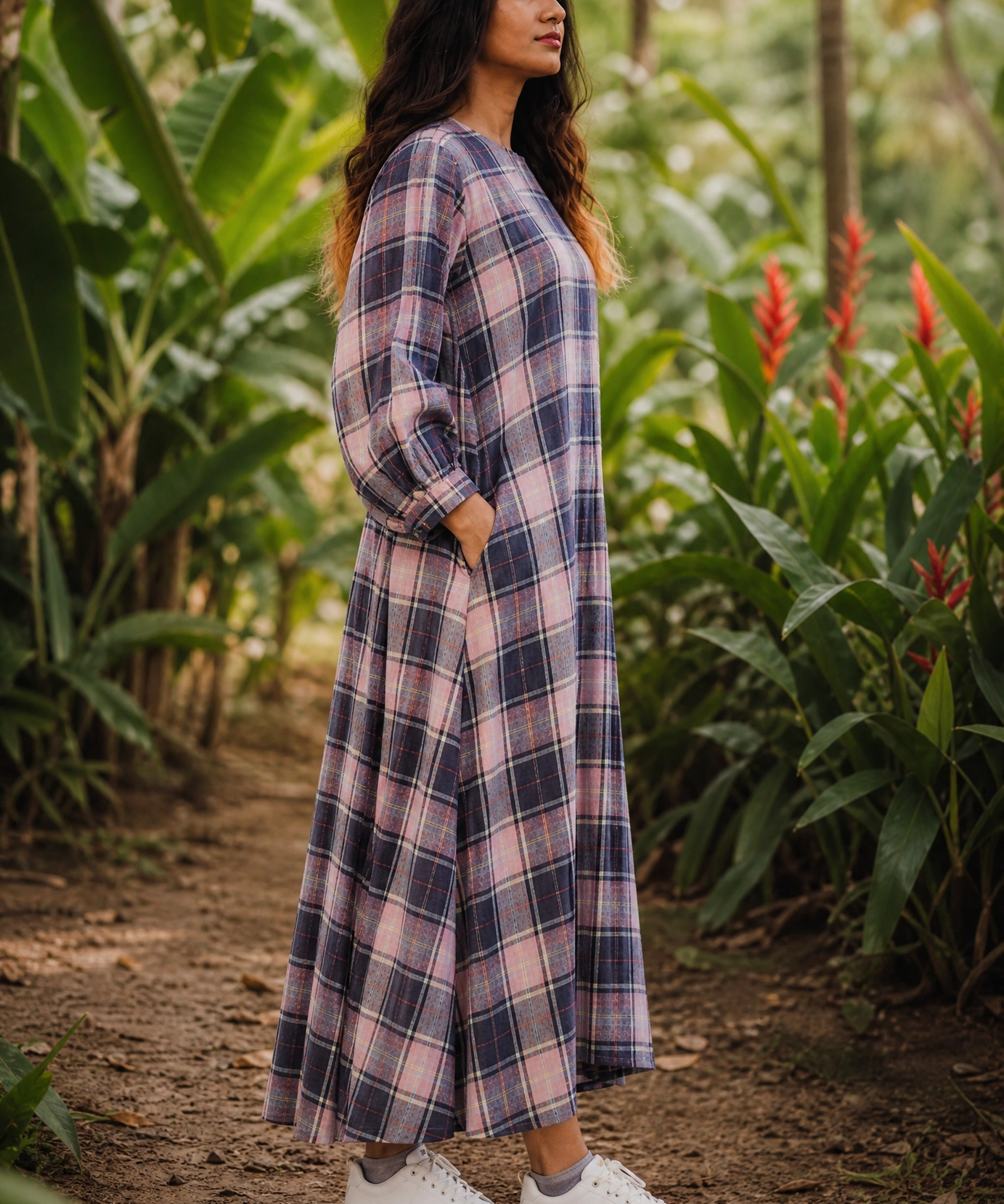 MIDNIGHT PLAID MAXI DRESS