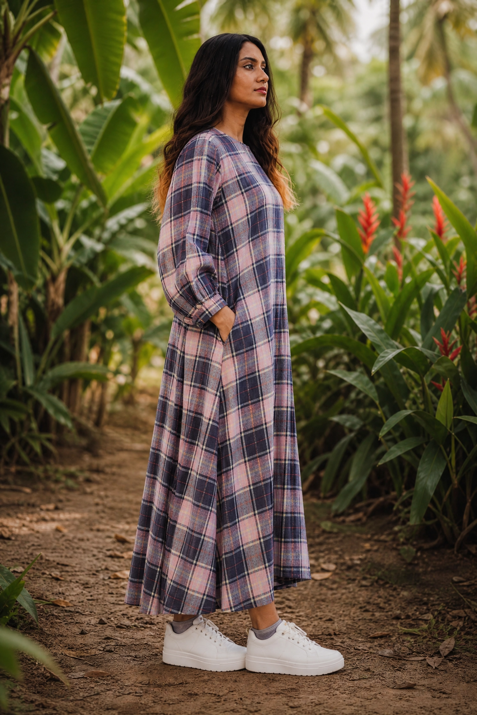 MIDNIGHT PLAID MAXI DRESS