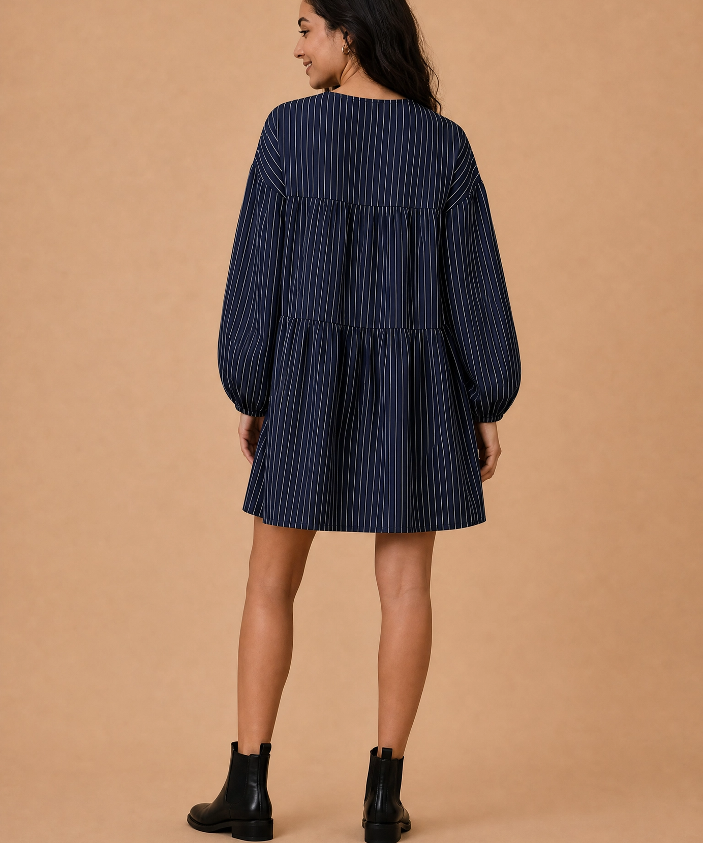 MIDNIGHT STRIPE TIERED DRESS